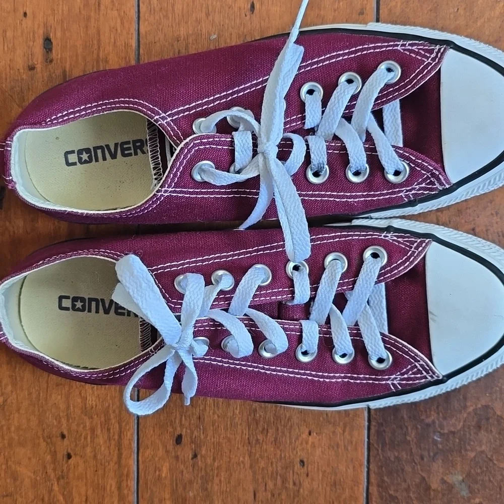 Converse Maroon Canvas Sneakers with White Accents - Picture 3 of 7